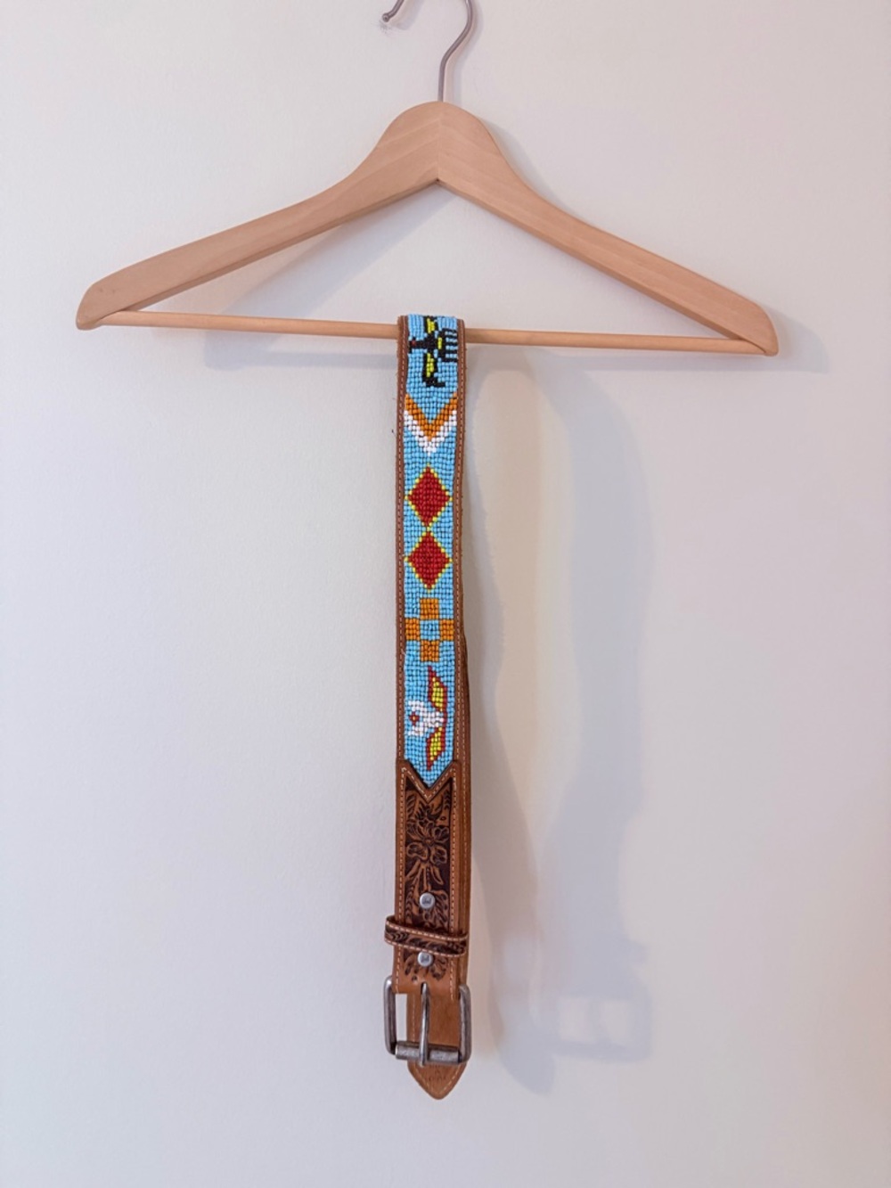 LEATHER • Beaded Western Leather Belt - Turquoise, Red & Brown